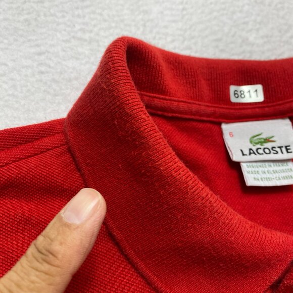 Lacoste Polo Shirt Mens 6 Red Short Sleeve Pique - Picture 3 of 12